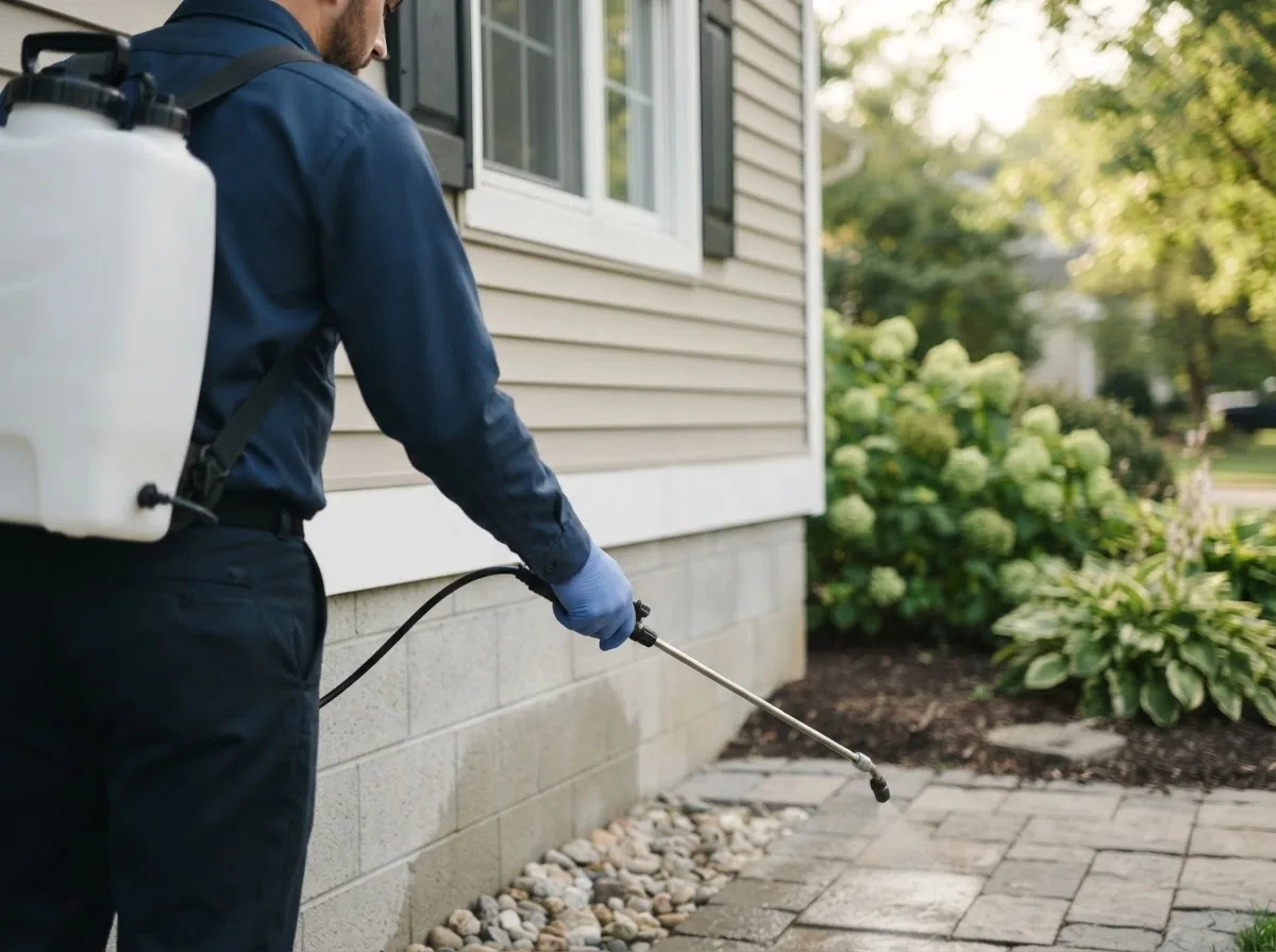 Pest control technician inspecting a home in Hackensack, MN